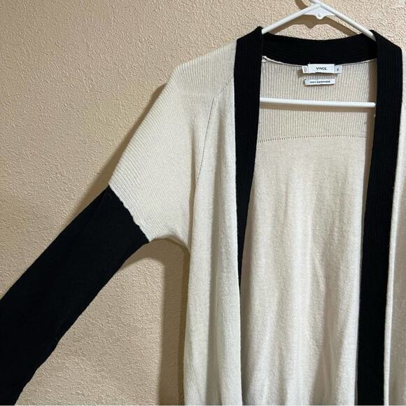 Vince black cream colorblock cashmere open cardigan sweater - Picture 3 of 9